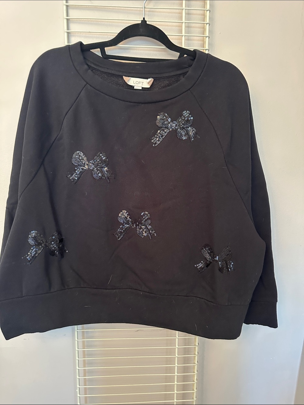 LOFT Black Sweatshirt with Sequin Bow Accents